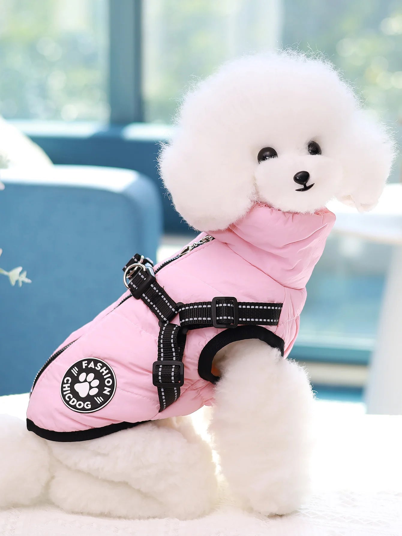 Manteau chien rose imperméable - protection pluie et neige avec anneau de laisse